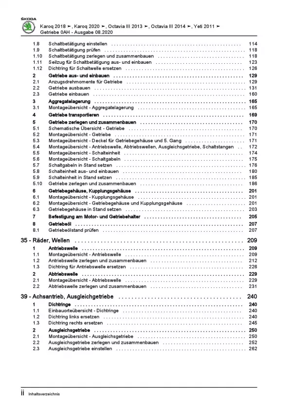 SKODA Yeti 5L (09-17) 5 Gang Schaltgetriebe 0AH Kupplung Reparaturanleitung PDF