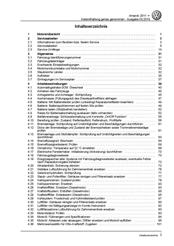 VW Amarok 2H (10-16) Instandhaltung Inspektion Wartung Reparaturanleitung PDF