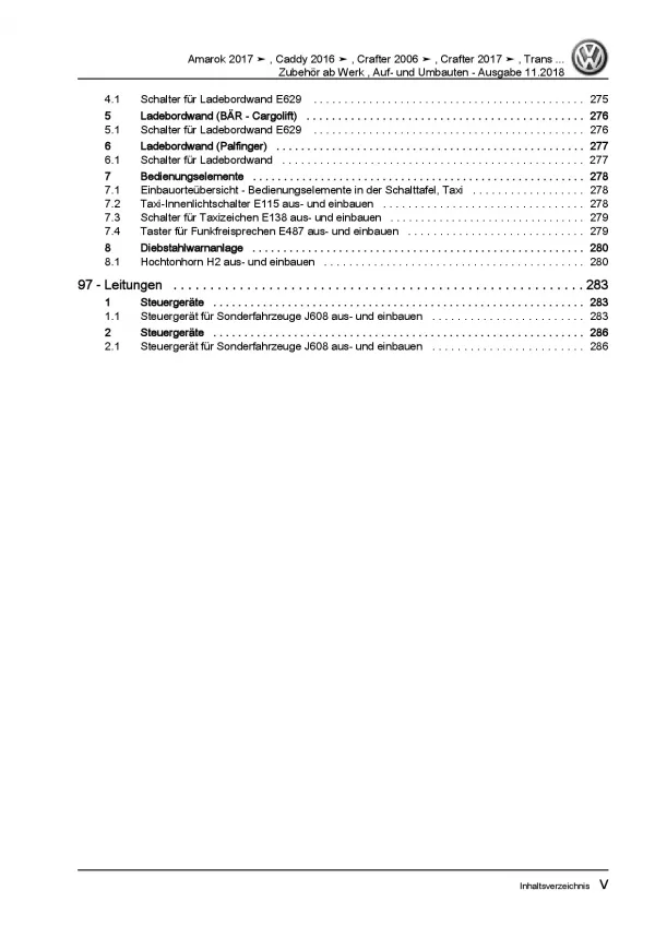 VW Amarok Typ 2H ab 2010 Auf- und Umbauten Zubehör Reparaturanleitung PDF
