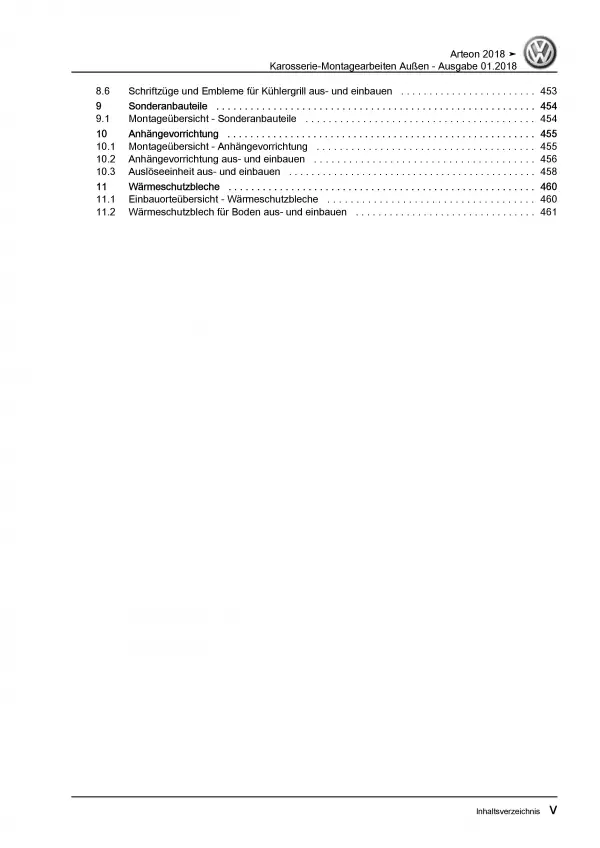 VW Arteon 3H 2017-2020 Karosserie Montagearbeiten Außen Reparaturanleitung PDF