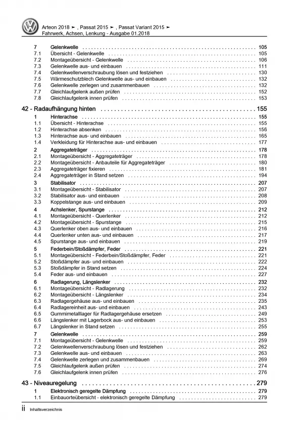 VW Arteon Typ 3H 2017-2020 Fahrwerk Achsen Lenkung Reparaturanleitung PDF