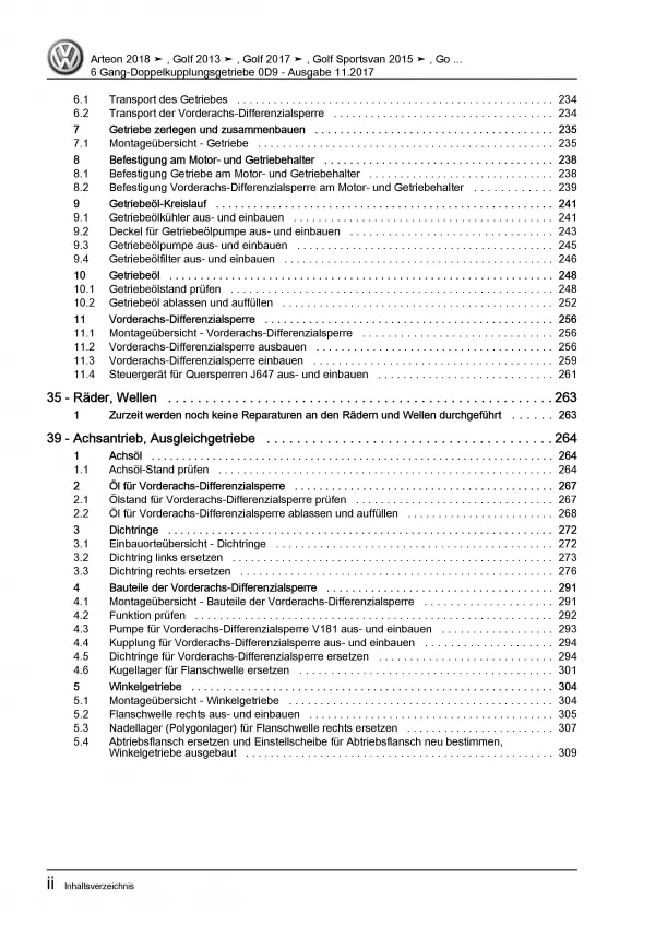 VW Arteon 3H (17-20) 6 Gang Automatikgetriebe DSG DKG 0D9 Reparaturanleitung PDF