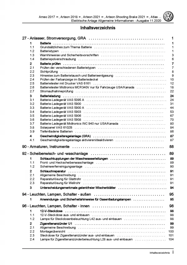 VW Arteon 3H ab 2020 Allgemeine Infos Elektrische Anlage Reparaturanleitung PDF