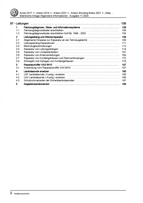 VW Arteon 3H ab 2020 Allgemeine Infos Elektrische Anlage Reparaturanleitung PDF