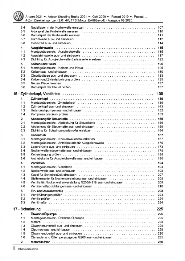 VW Arteon 3H ab 2020 4-Zyl. 2,0l Benzinmotor 190-320 PS Reparaturanleitung PDF
