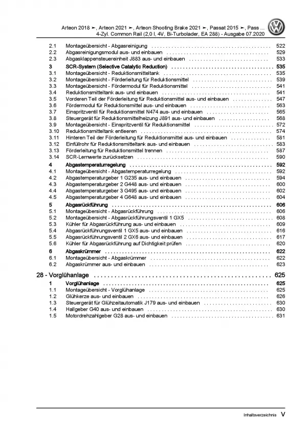 VW Arteon 3H ab 2020 4-Zyl 2,0l Dieselmotor TDI 239 PS Reparaturanleitung PDF