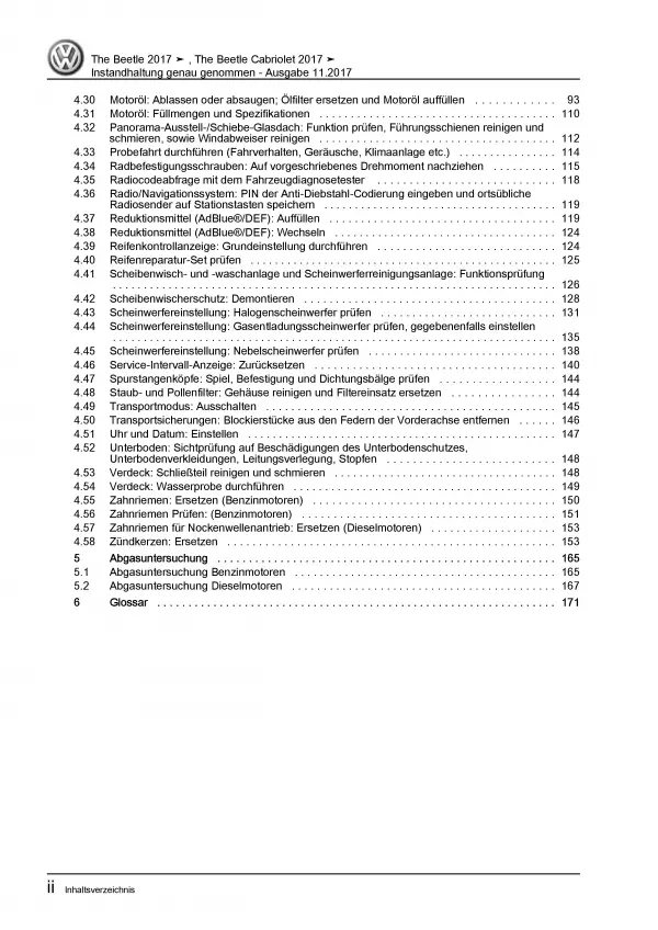 VW Beetle NBL (16-19) Instandhaltung Inspektion Wartung Reparaturanleitung PDF
