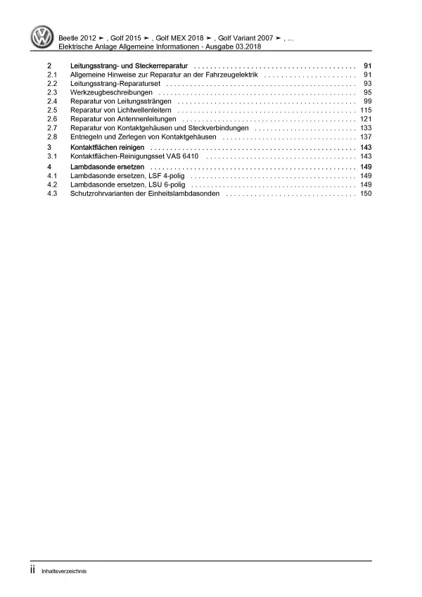 VW Beetle NBL (16-19) Allgemeine Infos Elektrische Anlage Reparaturanleitung PDF