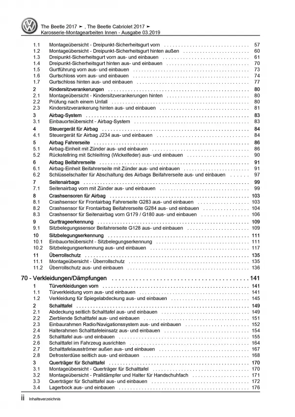 VW Beetle Cabrio NBC (16-19) Karosserie Montage Innen Reparaturanleitung PDF
