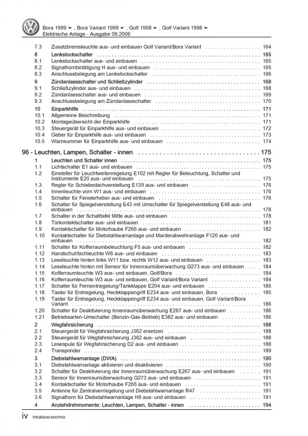 VW Bora 1J 1998-2006 Elektrische Anlage Elektrik Systeme Reparaturanleitung PDF