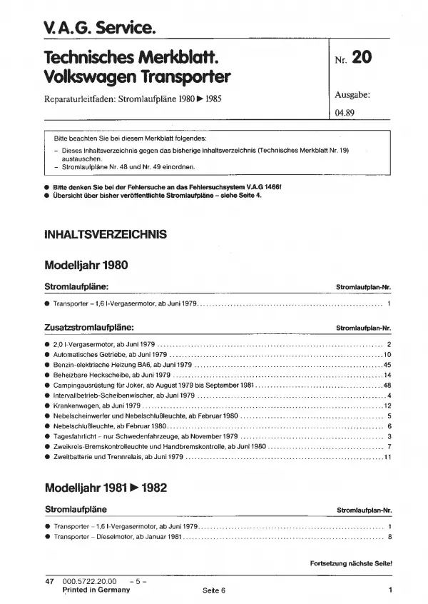 VW Bus T3 1979-1985 Schaltplan Stromlaufplan Verkabelung Elektrik Pläne PDF