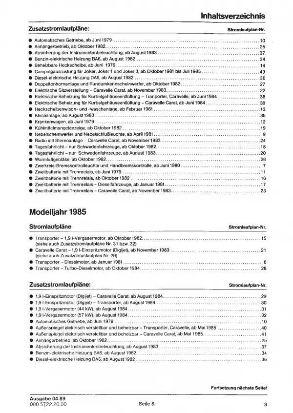 VW Bus T3 1979-1985 Schaltplan Stromlaufplan Verkabelung Elektrik Pläne PDF