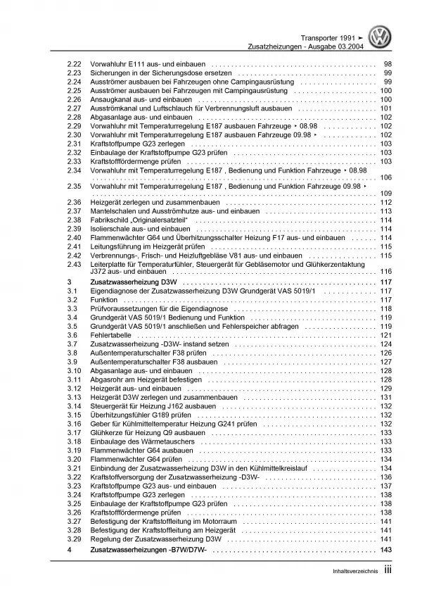 VW Transporter T4 1990-2003 Standheizung Zusatzheizung Reparaturanleitung PDF
