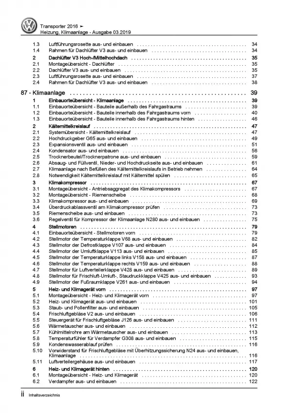 VW Transporter T6 ab 2015 Heizung Belüftung Klimaanlage Reparaturanleitung PDF