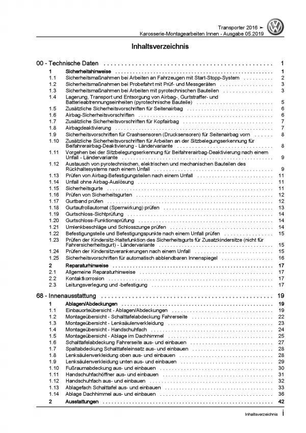 VW Transporter T6 (15>) Karosserie Montagearbeiten Innen Reparaturanleitung PDF