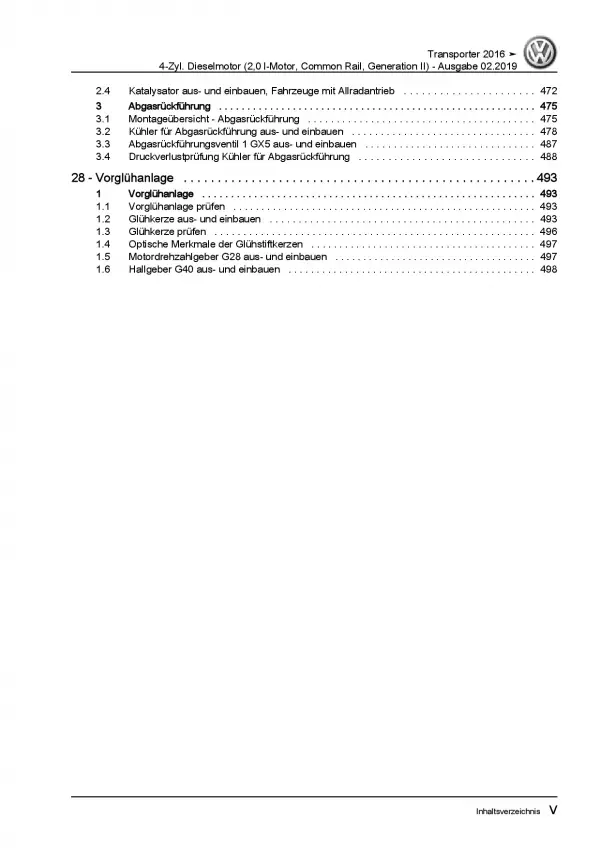 VW Transporter T6 (15>) 2,0l Dieselmotor TDI 84-180 PS Reparaturanleitung PDF