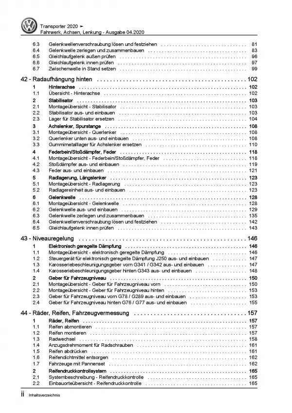 VW Transporter T6.1 ab 2019 Fahrwerk Achsen Lenkung Reparaturanleitung PDF