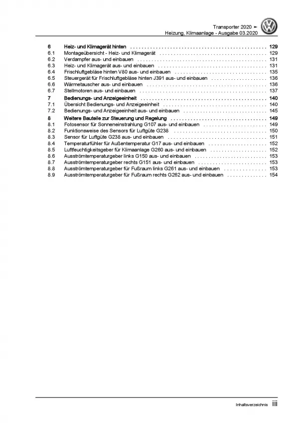 VW Transporter T6.1 ab 2019 Heizung Belüftung Klimaanlage Reparaturanleitung PDF