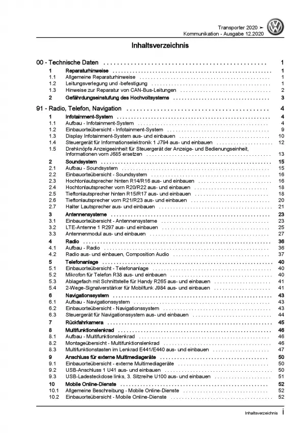 VW Transporter T6.1 (19>) Radio Navigation Kommunikation Reparaturanleitung PDF