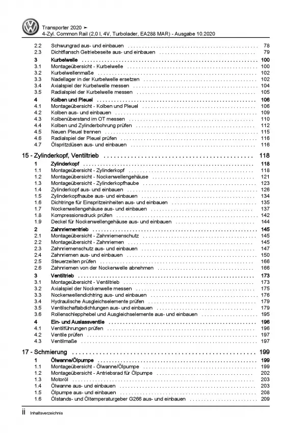 VW Transporter T6.1 (19>) 2,0l Dieselmotor 90-204 PS TDI Reparaturanleitung PDF