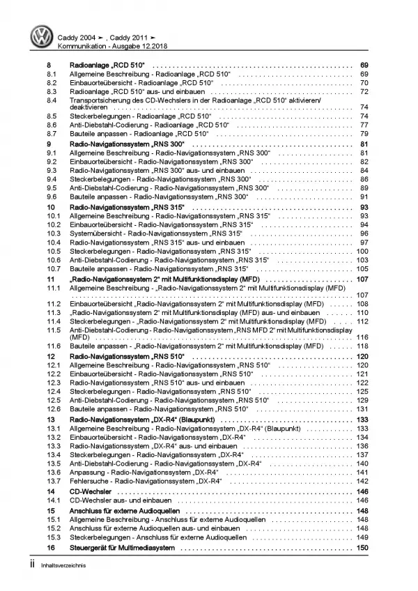 VW Caddy 2K/2C 2010-2015 Radio Navigation Kommunikation Reparaturanleitung PDF