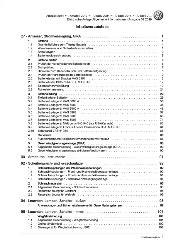 VW Caddy 2K/2C 2010-2015 Allgemeine Infos Elektrische Anlage Reparaturanleitung