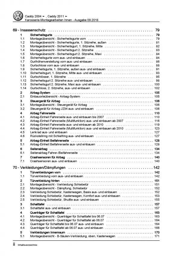 VW Caddy 2K 2003-2010 Karosserie Montagearbeiten Innen Reparaturanleitung PDF