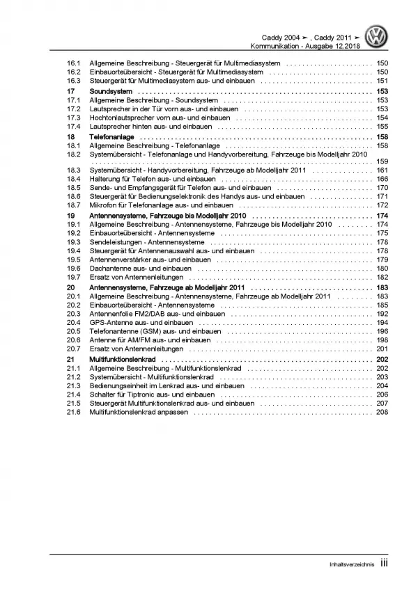 VW Caddy Typ 2K 2003-2010 Radio Navigation Kommunikation Reparaturanleitung PDF