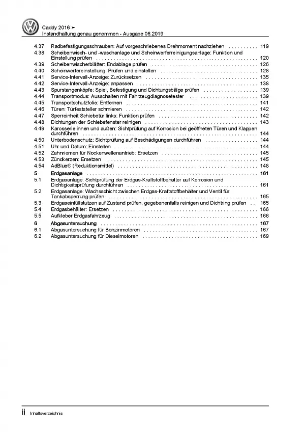 VW Caddy Typ SA ab 2015 Instandhaltung Inspektion Wartung Reparaturanleitung PDF