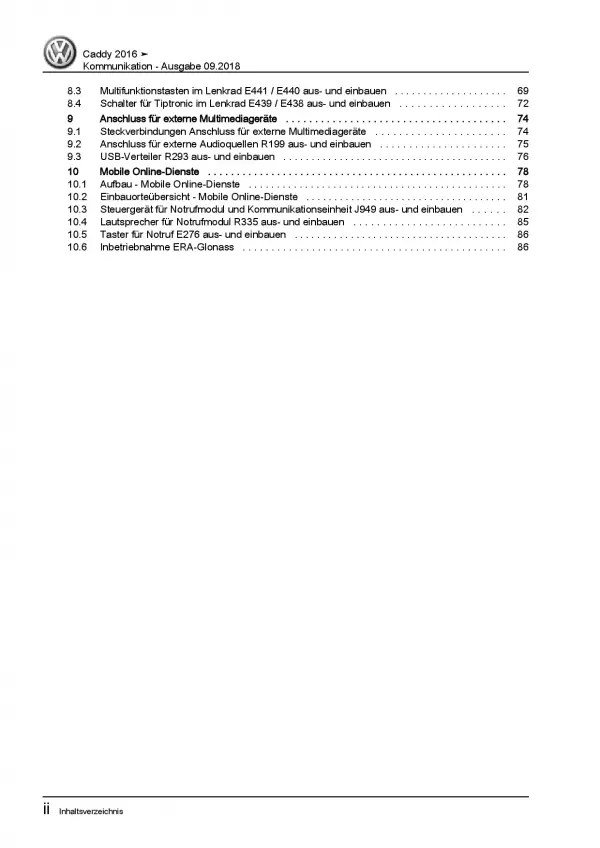 VW Caddy Typ SA ab 2015 Radio Navigation Kommunikation Reparaturanleitung PDF