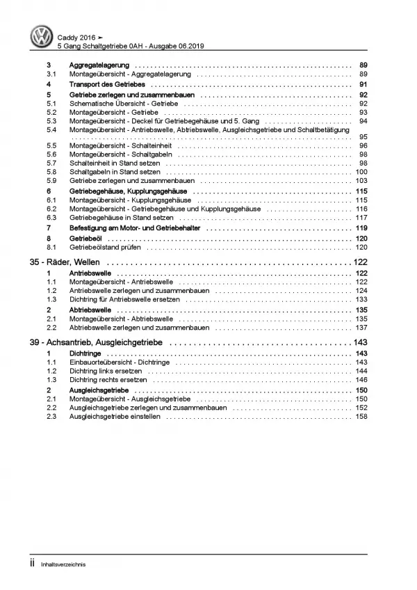 VW Caddy Typ SA (15>) 5 Gang Schaltgetriebe 0AH Kupplung Reparaturanleitung PDF