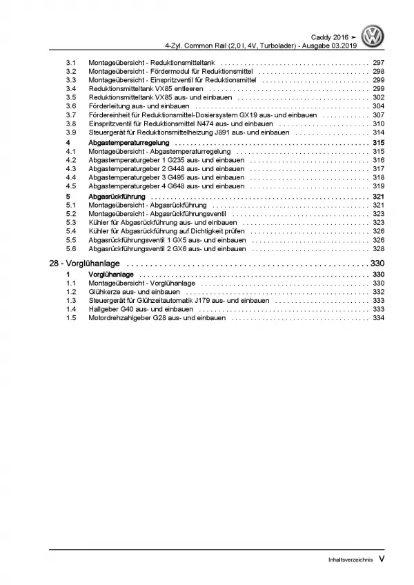 VW Caddy SA ab 2015 4-Zyl. 2,0l 75-150 PS Dieselmotor TDI Reparaturanleitung PDF
