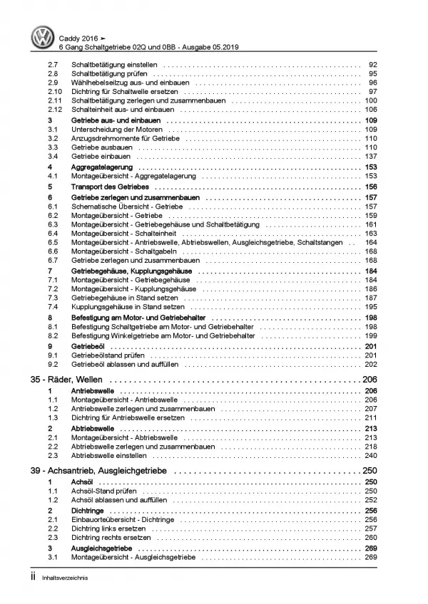 VW Caddy ab 2015 Schaltgetriebe 6 Gang 02Q 0BB Kupplung Reparaturanleitung PDF