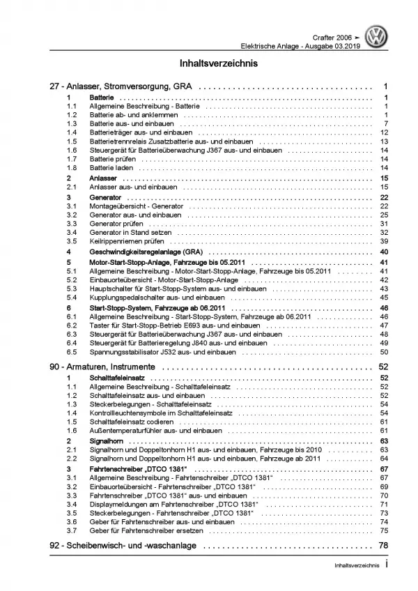 VW Crafter 2E (06-16) Elektrische Anlage Elektrik Systeme Reparaturanleitung PDF