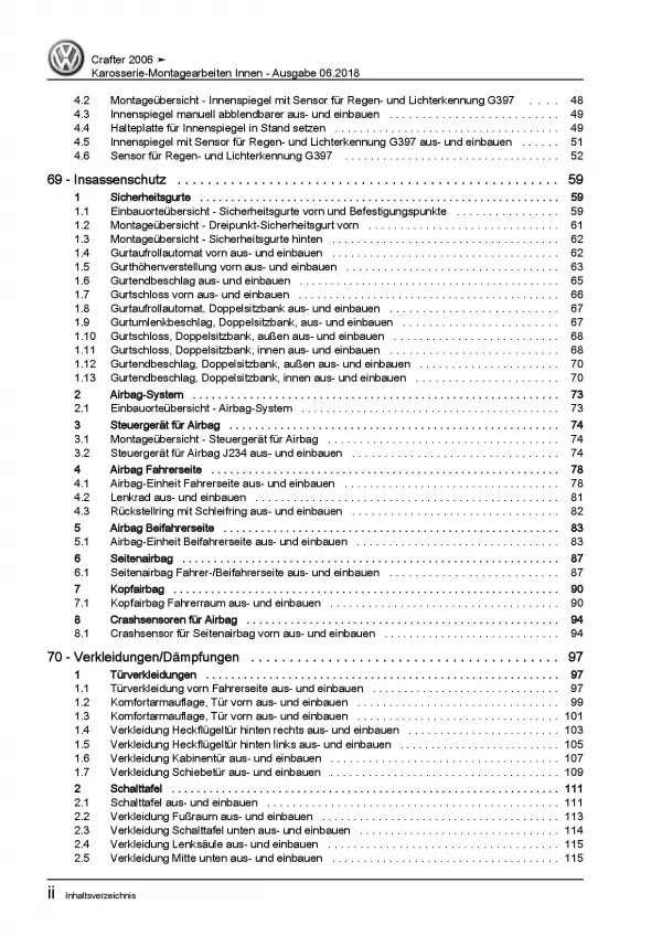 VW Crafter 2E 2006-2016 Karosserie Montagearbeiten Innen Reparaturanleitung PDF