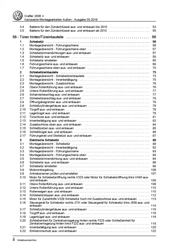 VW Crafter 2E 2006-2016 Karosserie Montagearbeiten Außen Reparaturanleitung PDF