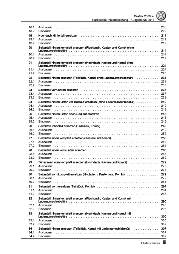 VW Crafter 2E 2006-2016 Karosserie Unfall Instandsetzung Reparaturanleitung PDF