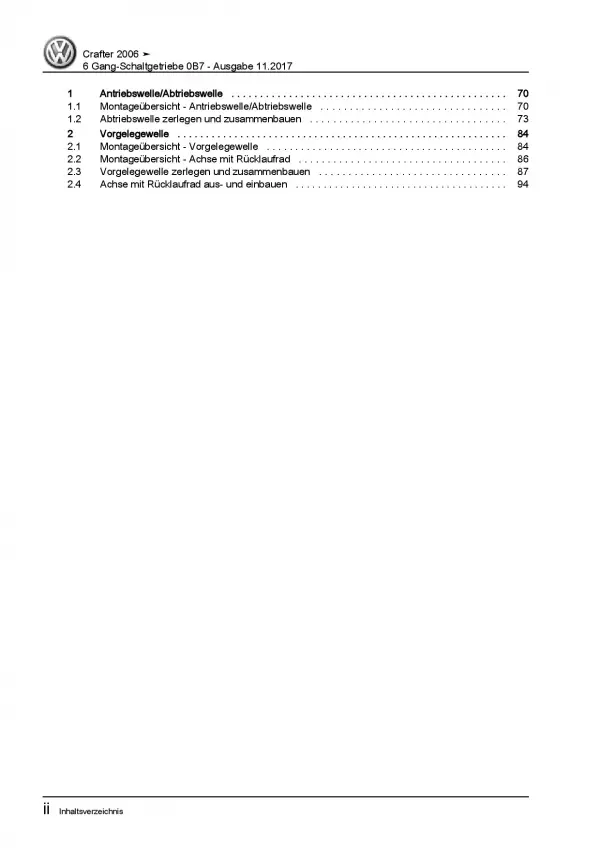 VW Crafter 2E (06-16) 6 Gang Schaltgetriebe Kupplung 0B7 Reparaturanleitung PDF