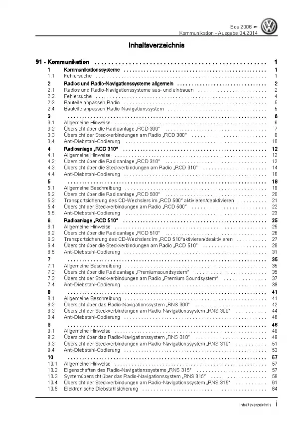 VW EOS Typ 1F 2006-2015 Radio Navigation Kommunikation Reparaturanleitung PDF