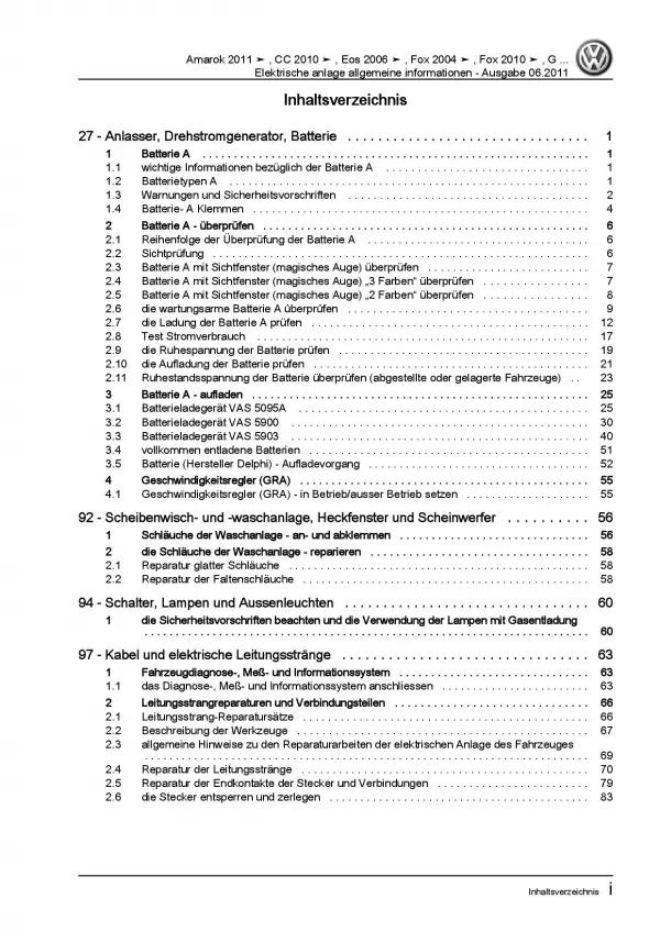 VW Fox Typ 5Z ab 2003 Allgemeine Infos Elektrische Anlage Reparaturanleitung PDF