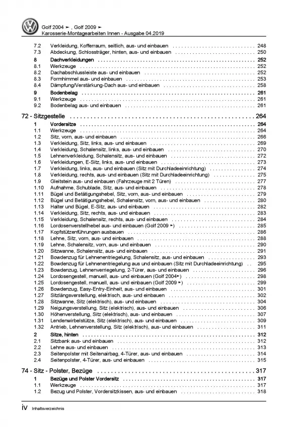 VW Golf 5 Typ 1K (03-08) Karosserie Montagearbeiten Innen Reparaturanleitung PDF
