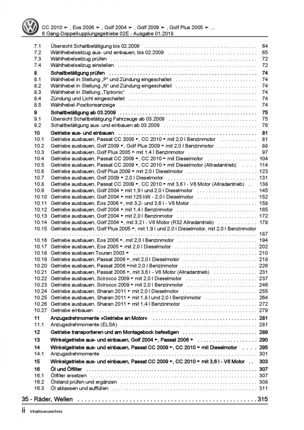 VW Golf 5 1K (03-08) 6 Gang Automatikgetriebe DSG DKG 02E Reparaturanleitung PDF