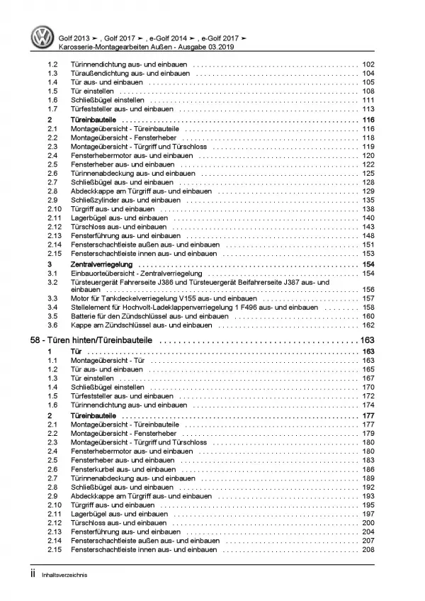 VW Golf 7 5G/AU ab 2012 Karosserie Montagearbeiten Außen Reparaturanleitung PDF