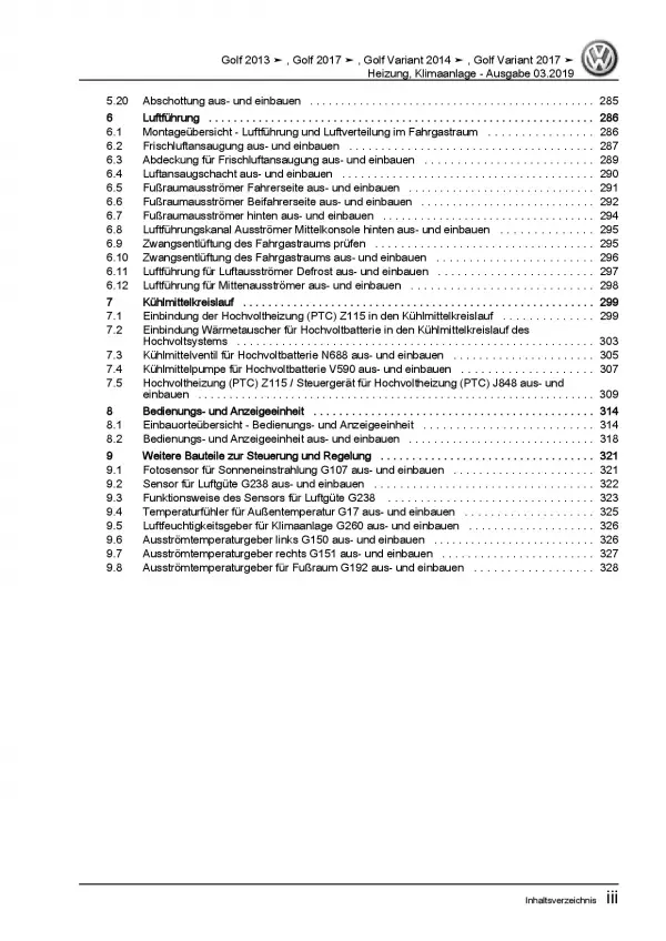 VW Golf 7 Typ 5G/AU ab 2012 Heizung Belüftung Klimaanlage Reparaturanleitung PDF