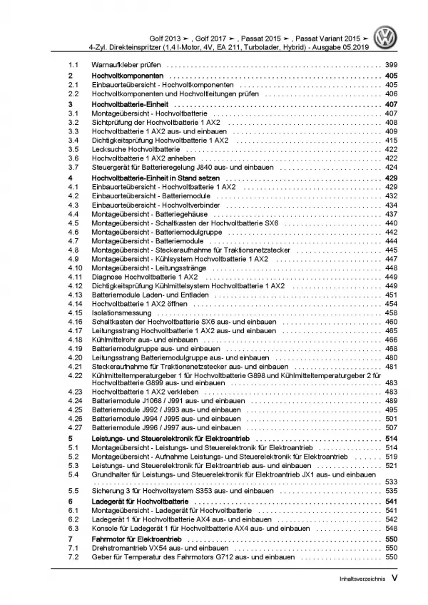 VW Golf 7 5G/AU (12>) 1,4l Benzinmotor 150-156 PS Hybrid Reparaturanleitung PDF
