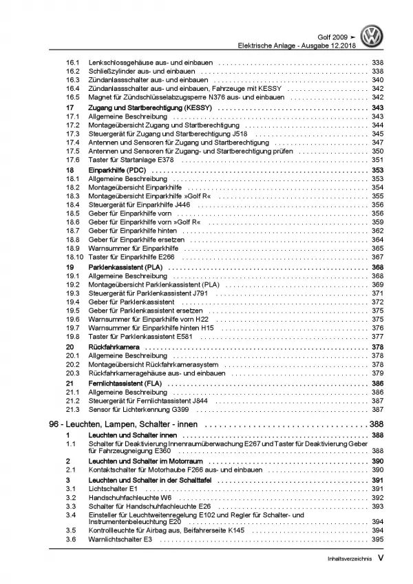 VW Golf 6 Typ 1K/5K 2008-2012 Elektrische Anlage Systeme Reparaturanleitung PDF