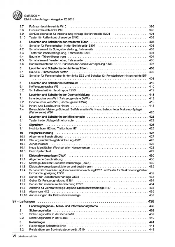 VW Golf 6 Typ 1K/5K 2008-2012 Elektrische Anlage Systeme Reparaturanleitung PDF