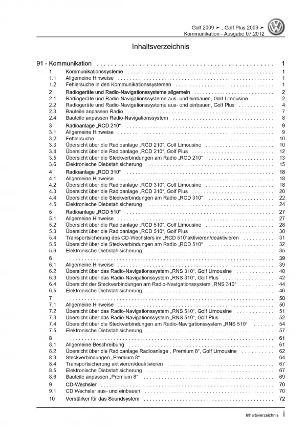 VW Golf 6 1K/5K (08-12) Radio Navigation Kommunikation Reparaturanleitung PDF
