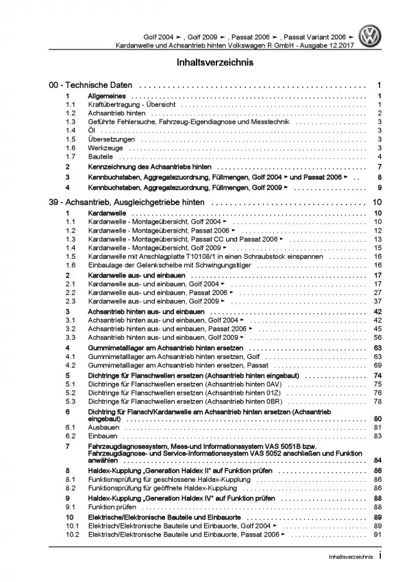 VW Golf 6 1K/5K (08-12) Kardanwelle Achsantrieb R-Line Reparaturanleitung PDF