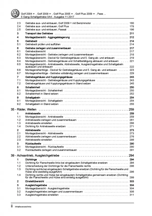 VW Golf 6 Typ 1K/5K 2008-2012 5 Gang Schaltgetriebe 0A4 Reparaturanleitung PDF